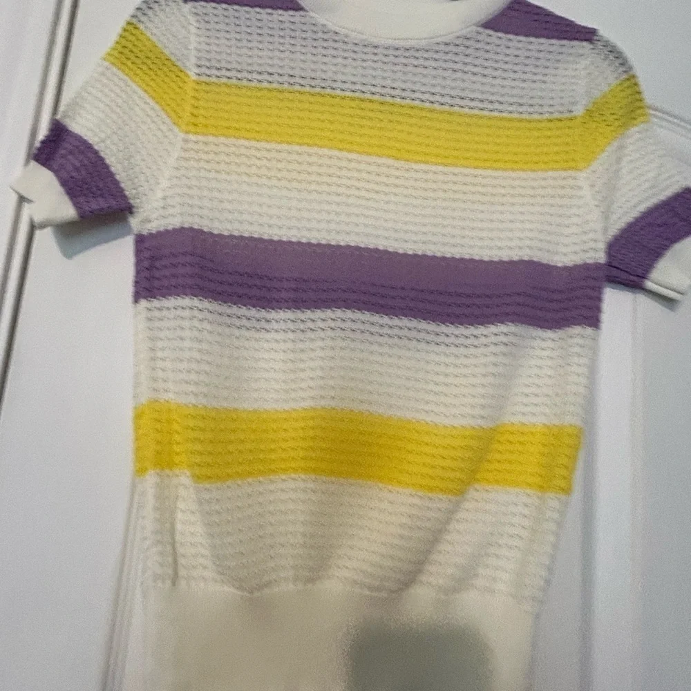 CHANEL Yellow and Purple Crew Neck Sweater